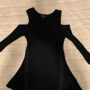 form fitting open shoulder black top